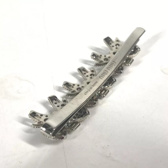 Auth MIUMIU 5JF031 ribbon rhinestone ribbon hair accessories barrettes hairpin